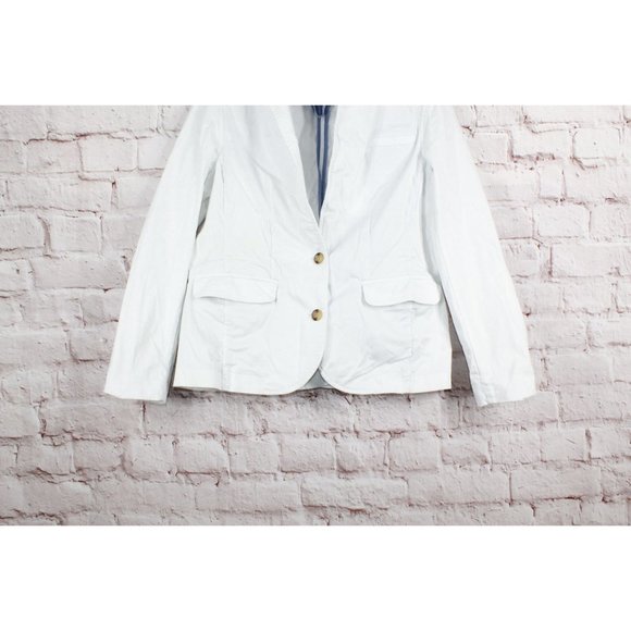LL Bean White Cotton Two Buttons Casual Dress Classic Blazer Size  S - Picture 2 of 9
